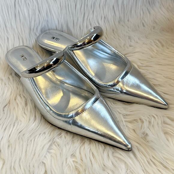 JW PEI Helena Pierced Mules Vegan Leather Slip On Pointed Toe Kitten Heel Shoes - Picture 5 of 14